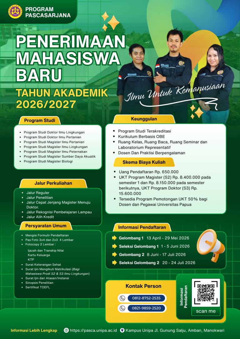 Penerimaan mahasiswa baru Program pascasarjana Unipa akademik 2026/2027